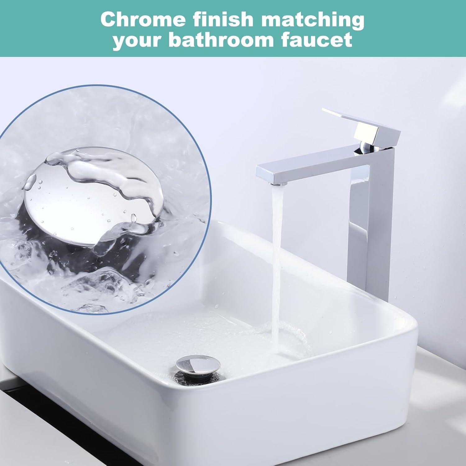 Bathroom Sink Drain Without Overflow, ARCORA Chrome Pop Up Drain for Vessel Sink Clicker Drain Stopper