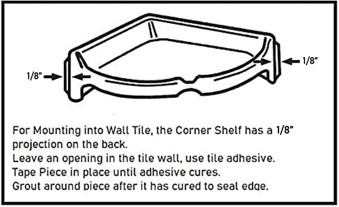 Tenedos White Glazed Ceramic Bathroom Accessory (Corner Shower) - Shampoo and Big Soap Holder- Not Flat Surface Installation