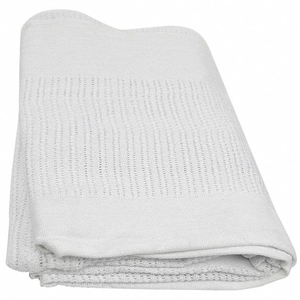 Cozy White Cotton Twin Thermal Travel Blanket, Machine Washable