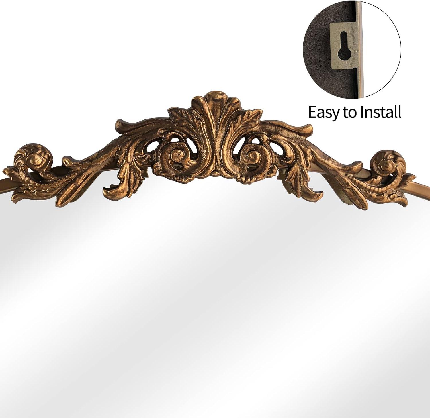 Victorian Arched Bronze and Gold Full Length Mirror