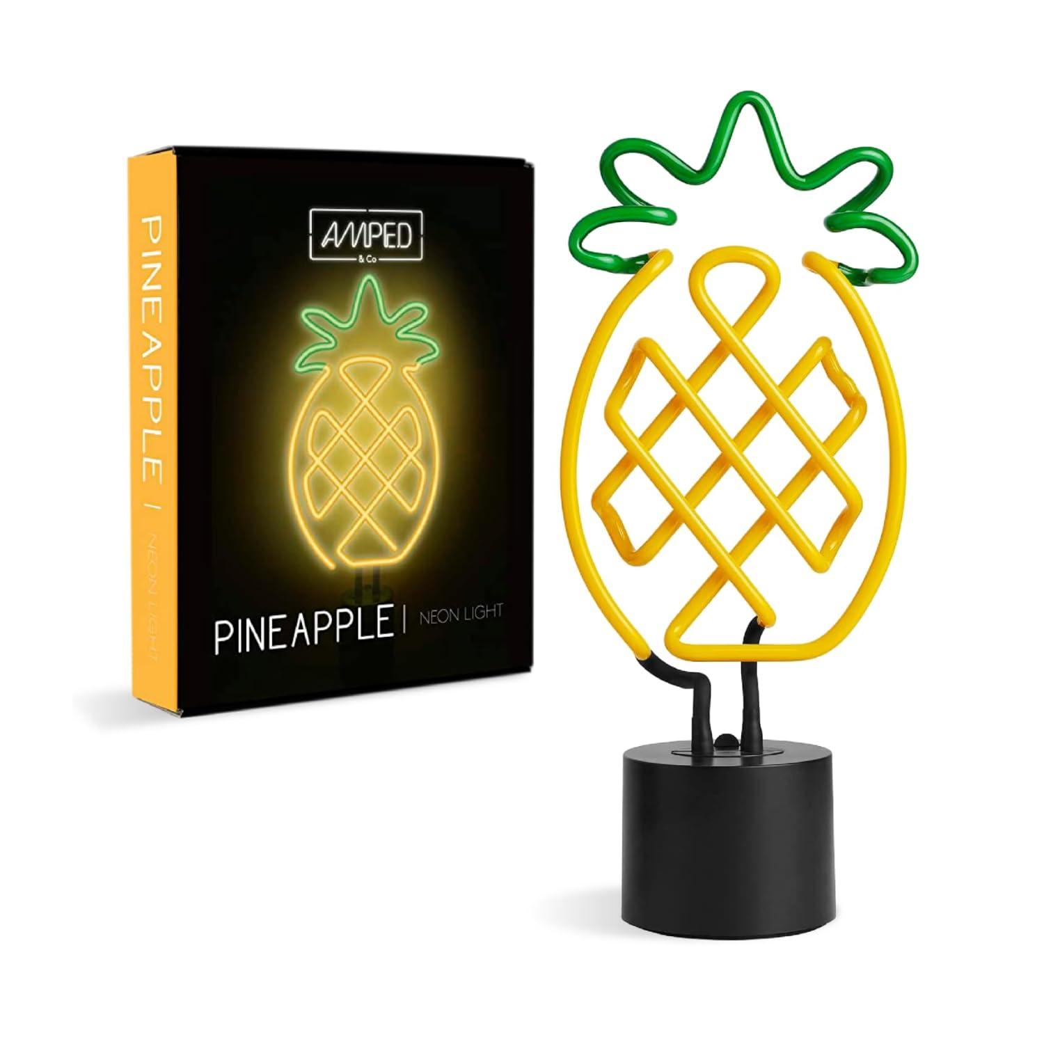 Amped & Co Pineapple Neon Desk Light, Yellow and Green