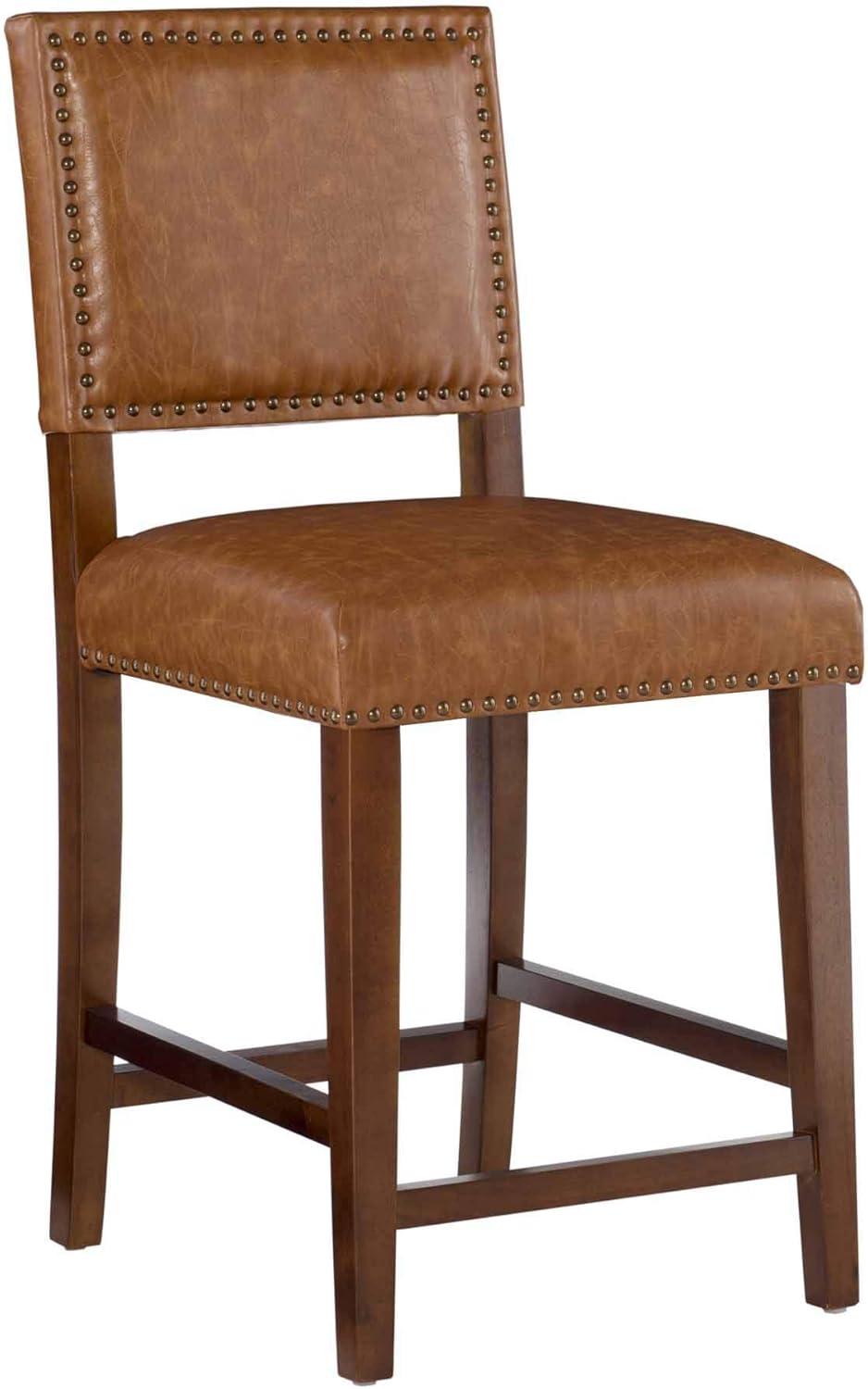 Carmel Luxe Faux Leather 24" Counter Stool with Walnut Stained Legs