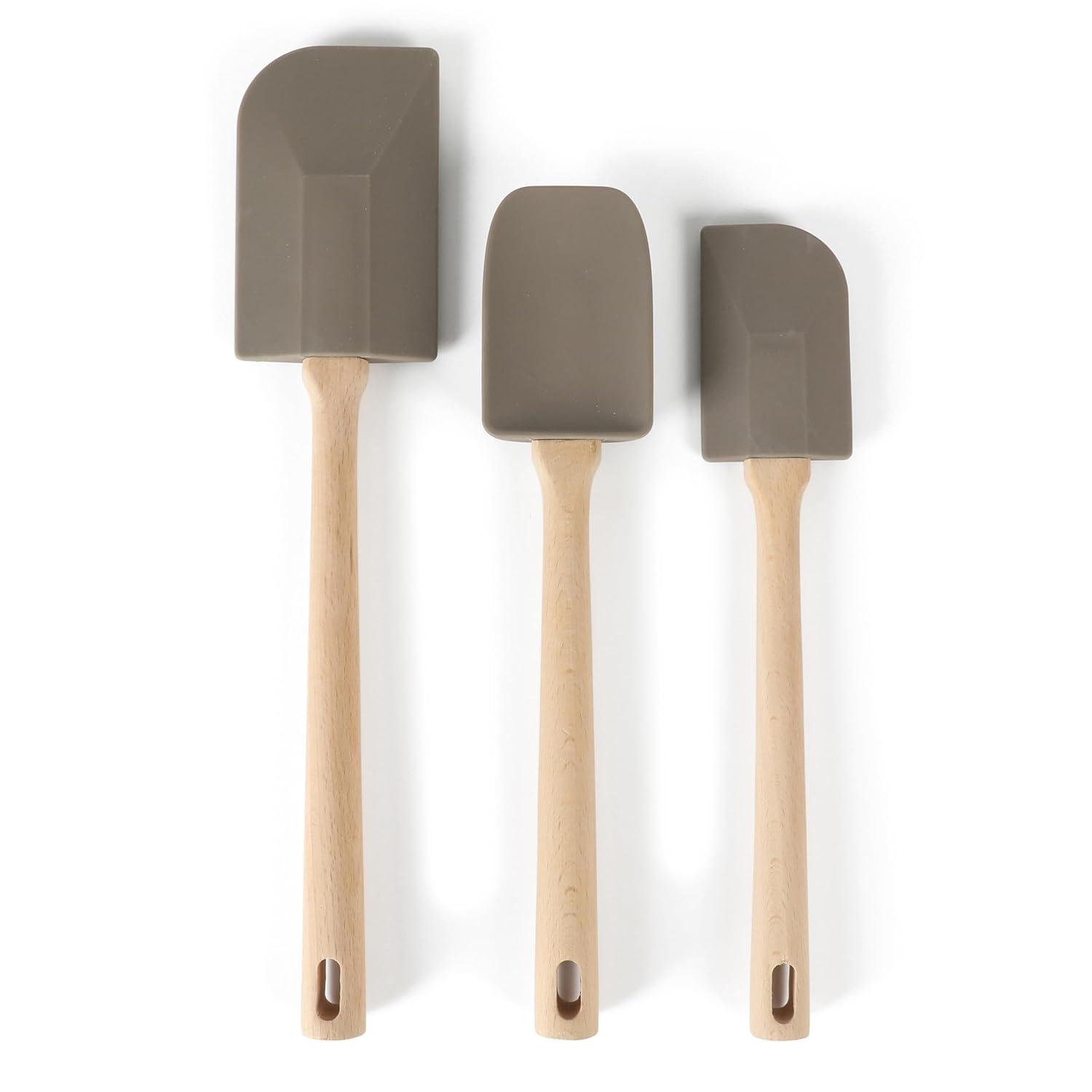 Linen White Ceramic Crock with Grey Kitchen Tools Set