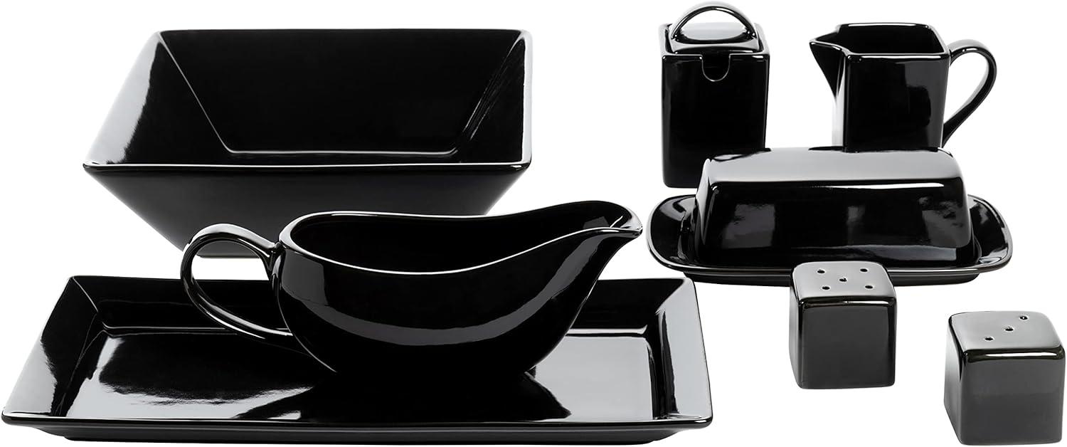 10 Strawberry Street Nova Square 40 Piece Stoneware Dinnerware Set, Black