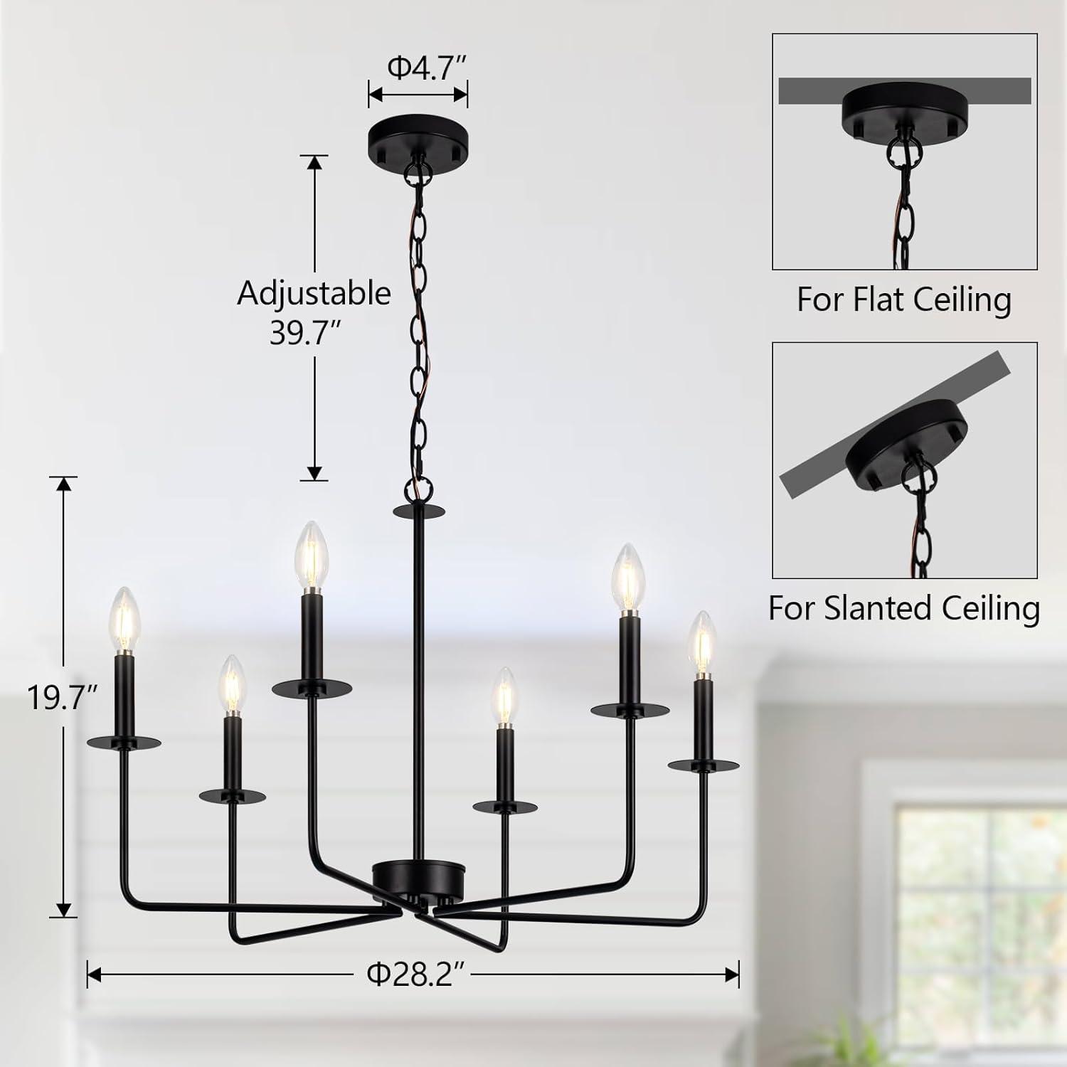 SineRise Black Chandelier, 6-Light Modern Farmhouse Chandelier, Candle Chandelier Light Fixtures, Rustic Industrial Chandelier for Entryway, Bedroom, Foyer and Living Room