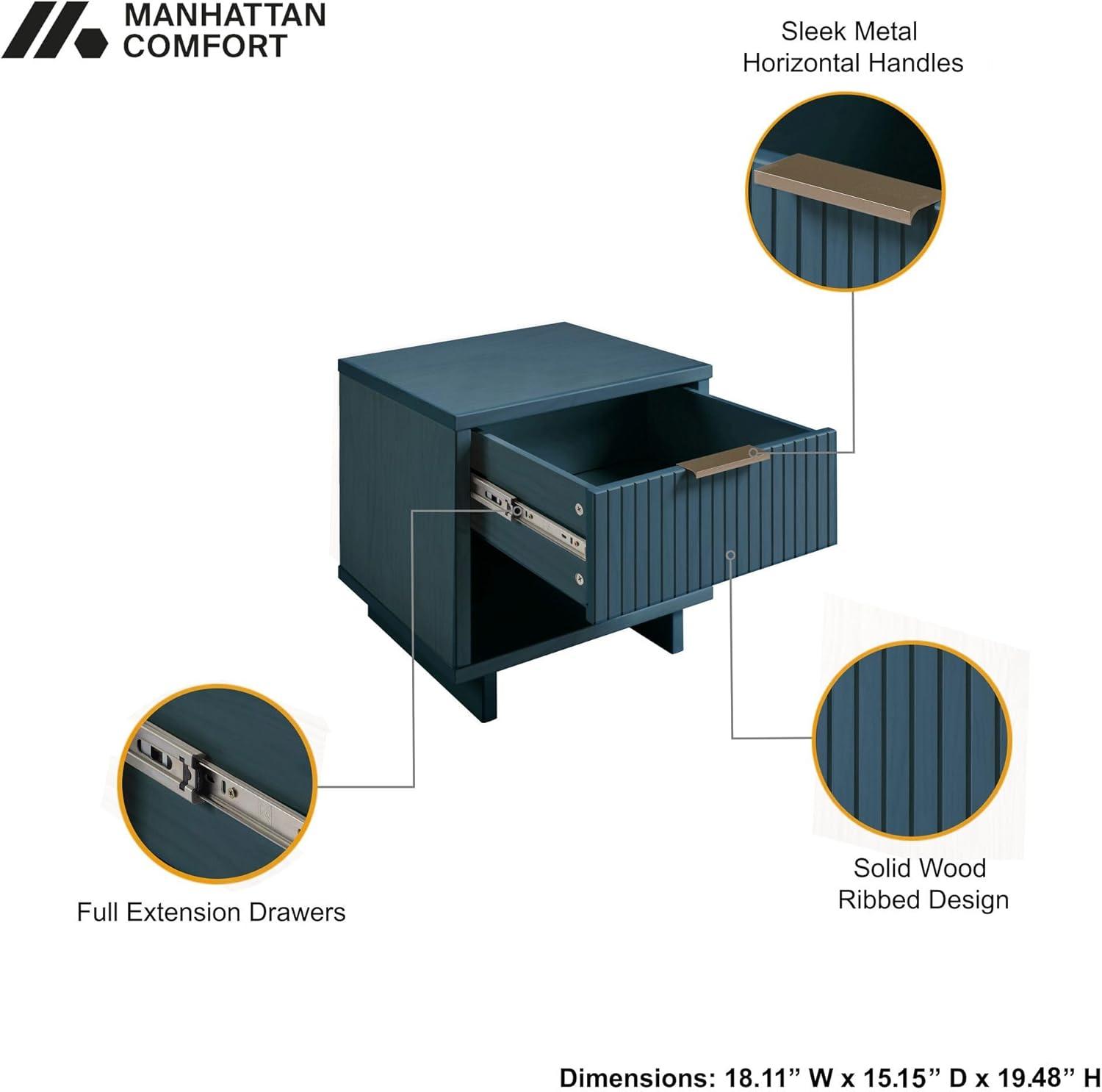Manhattan Comfort Set of 2 Granville Nightstands with Drawer Midnight Blue: UV Finish, Soft Close, Metal Handles