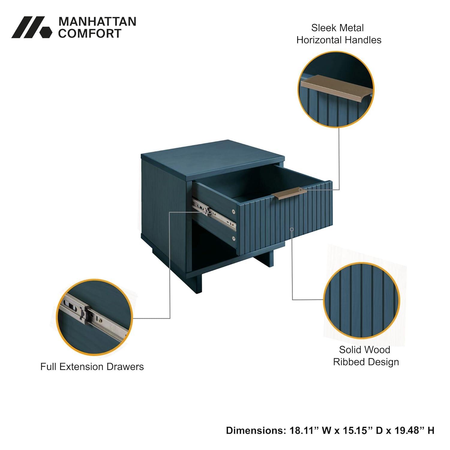 Manhattan Comfort Set of 2 Granville Nightstands with Drawer Midnight Blue: UV Finish, Soft Close, Metal Handles