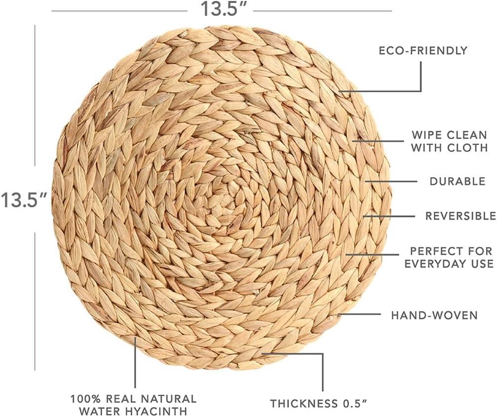 Koyal Wholesale Natural Water Hyacinth Placemats, Set of 4, 13 inch Round Mat Weave Charger Plates, Tropical Wedding