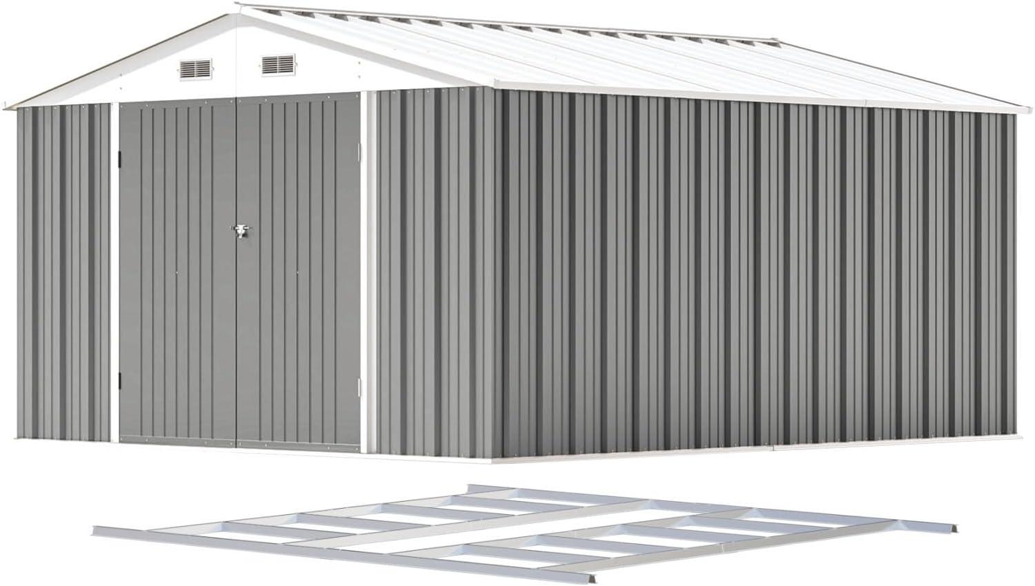 Patiowell 12'x10' Outdoor Storage Shed with Design of Double Lockable Doors Roof ,Utility Storage, Gray