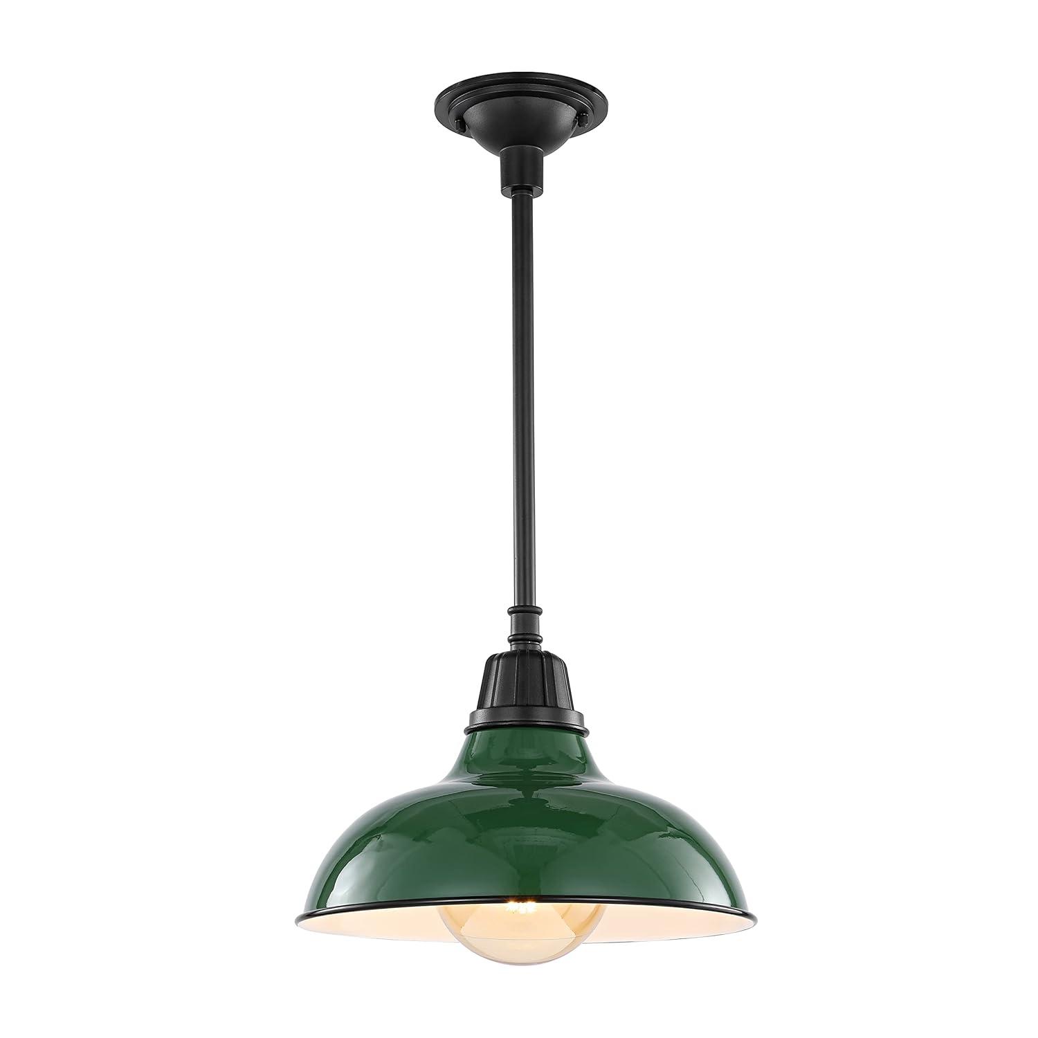 Jasper 12.25" 1-Light Farmhouse Industrial Indoor/Outdoor Iron LED Pendant, Green