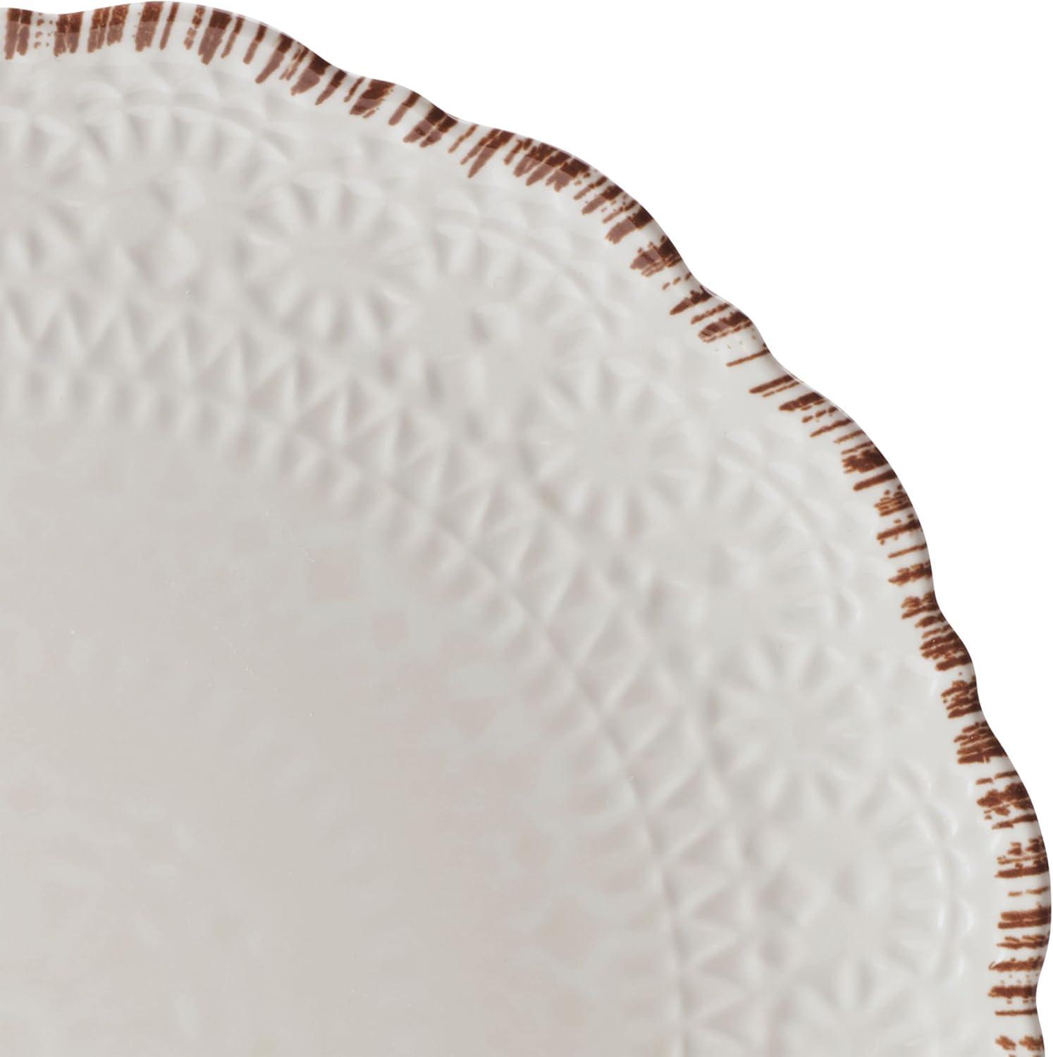 White Embossed Melamine Dinnerware Set, Service for 4