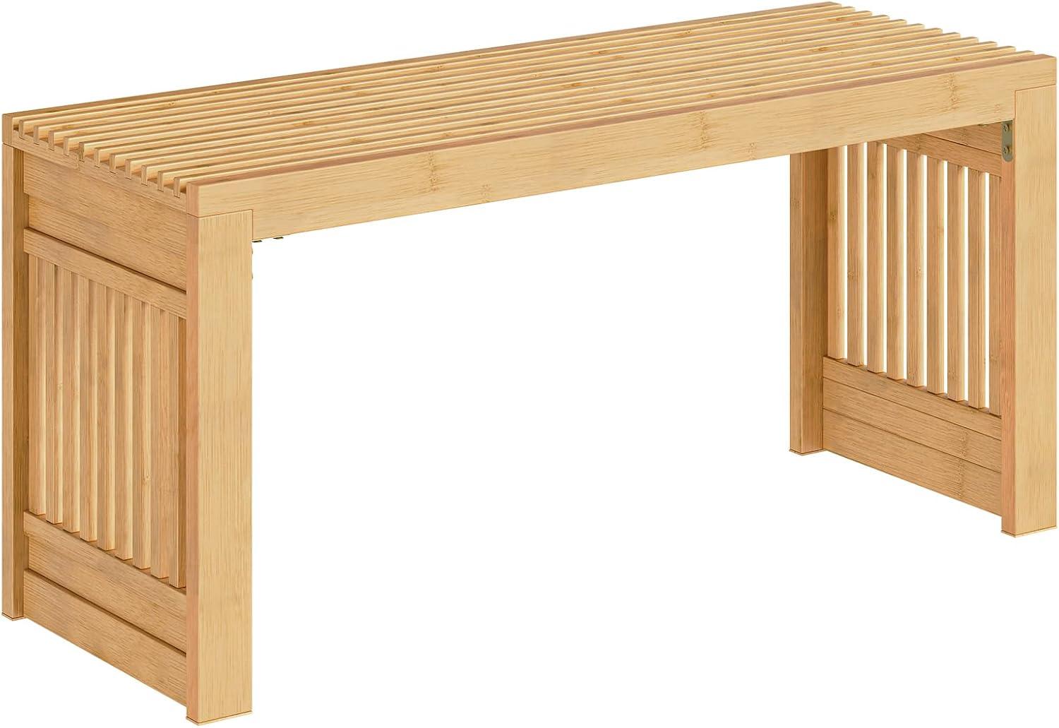 George Oliver Bamboo Dining Bench, 35 Inch Farmhouse Decor Indoor Kitchen Table Bench, Entryway Shoe Rack Bench, Outdoor Bench, Solid Bamboo Benches For Living Room, Hallway, Bedroom, Bathroom