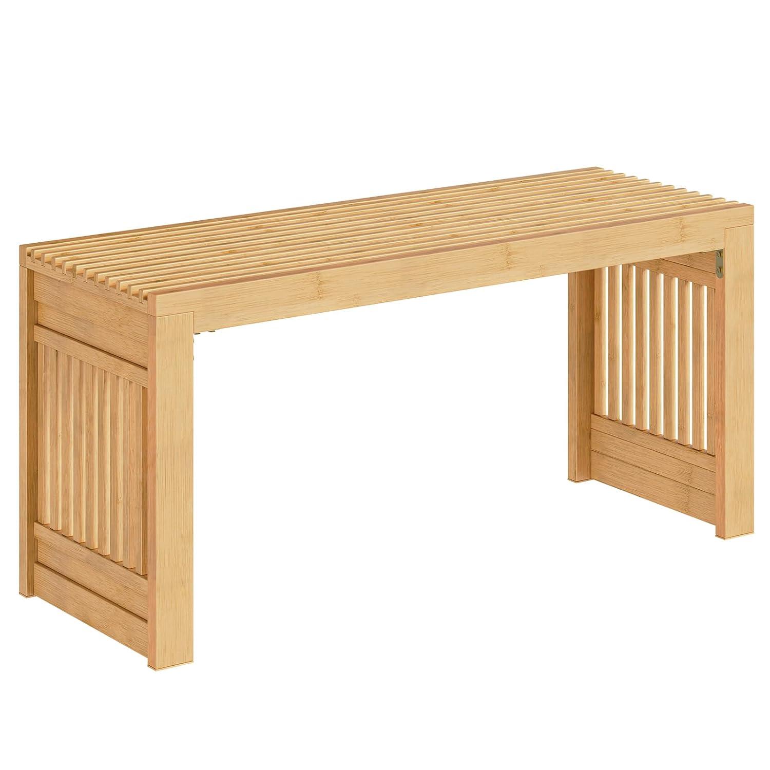 George Oliver Bamboo Dining Bench, 35 Inch Farmhouse Decor Indoor Kitchen Table Bench, Entryway Shoe Rack Bench, Outdoor Bench, Solid Bamboo Benches For Living Room, Hallway, Bedroom, Bathroom