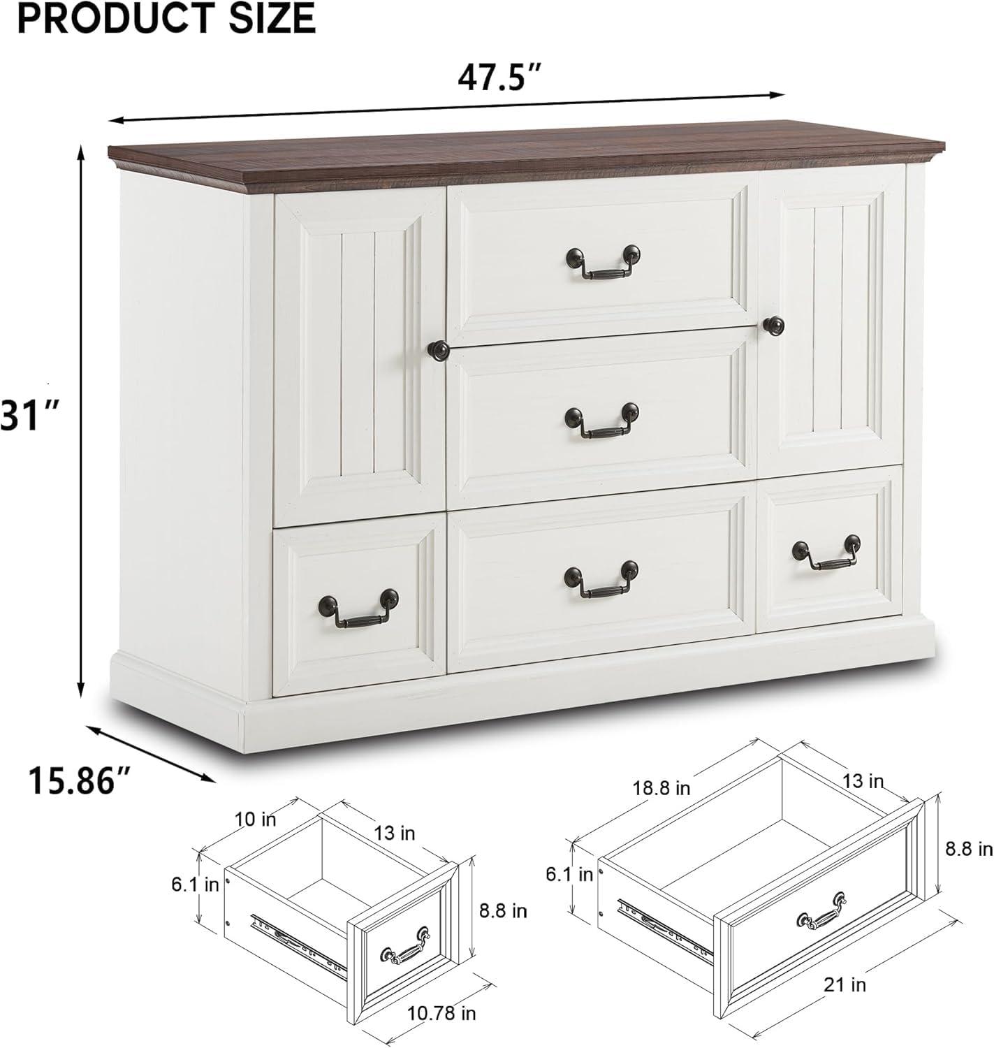 Wildon Home® Caeden 47.5" Wide Farmhouse Dresser for Bedroom, Wood Rustic Storage with 5 Drawer