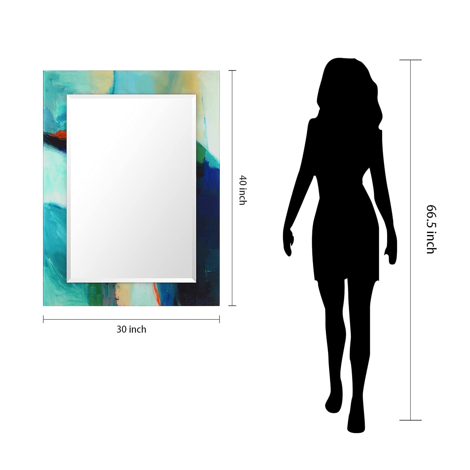 Empire Art Direct TAM-107234-4030 'Sky' Rectangular Beveled Mirror on Free Floating Printed Tempered Art Glass
