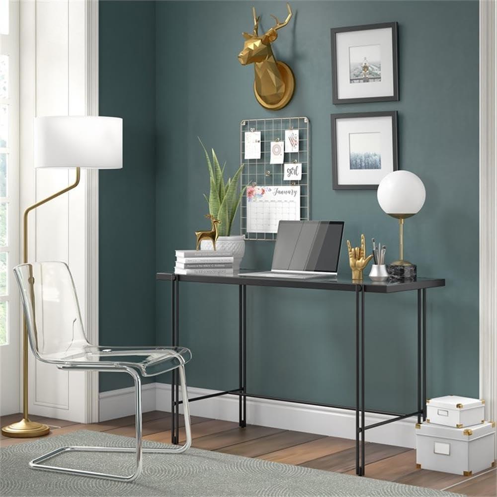 Evelyn&Zoe Contemporary 48 in. Blackened Bronze Metal Desk with Glass Top