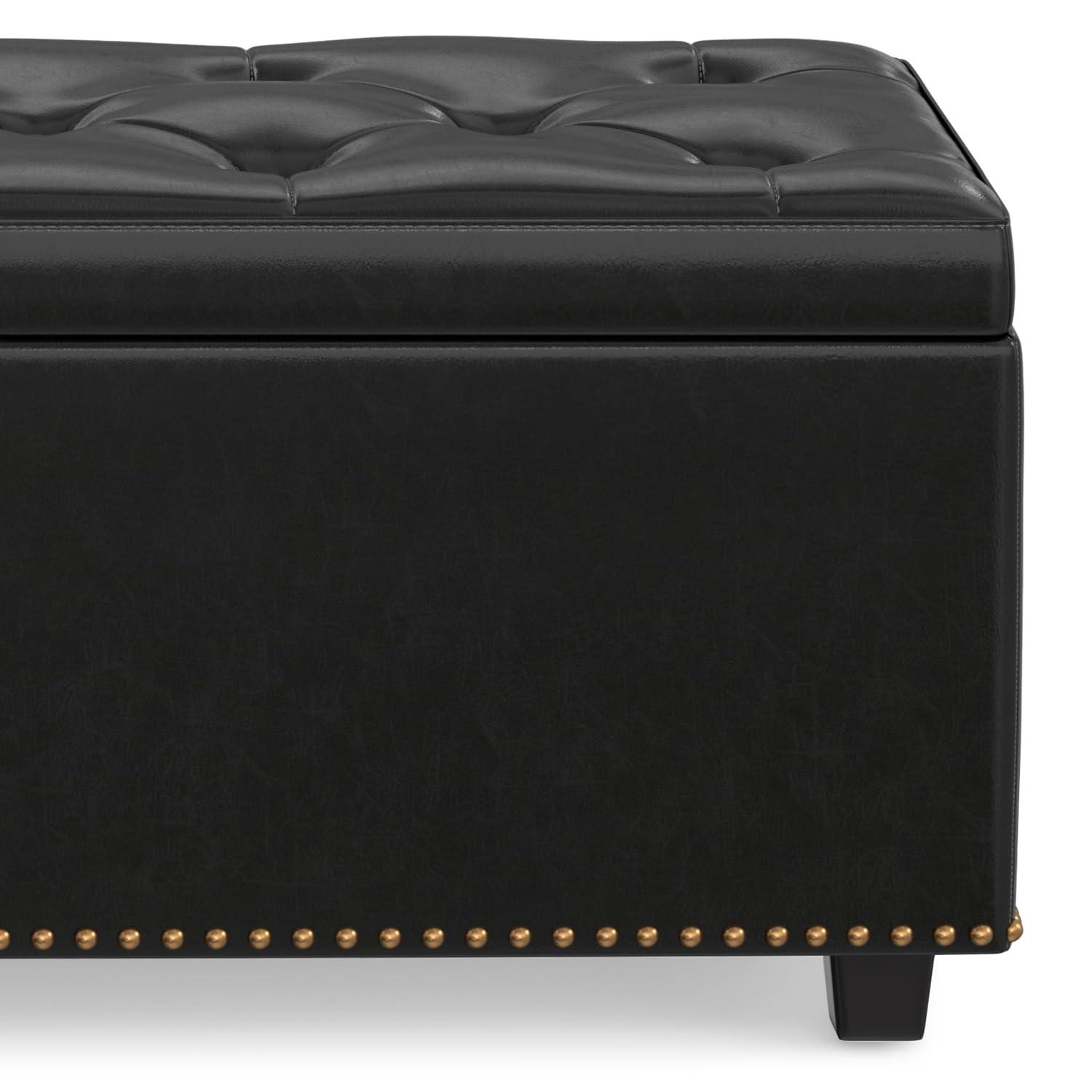 Simpli Home Hamilton 44"W Upholstered Lift-Top Storage Ottoman with Nailhead Trim and Tufted Detailing