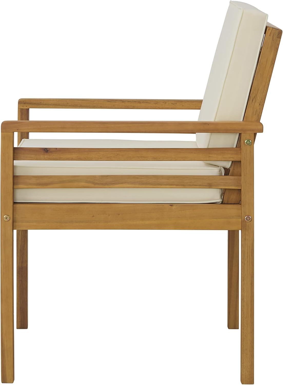 Natural Wood Two-Seater Outdoor Bench with Cream Cushions