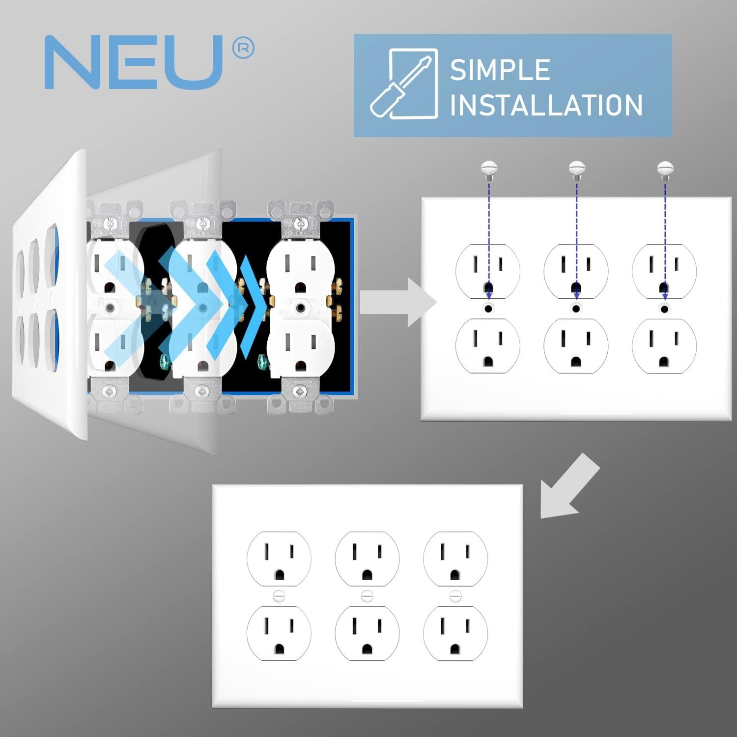 Glossy White 3-Gang Lexan Polycarbonate Duplex Receptacle Wall Plate