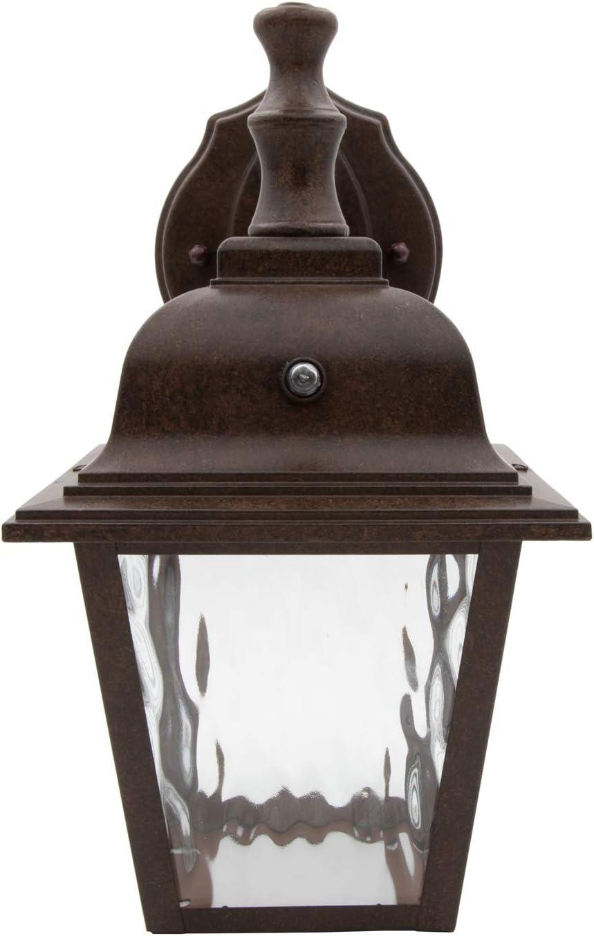 Maxxima LED Porch Lantern Outdoor Wall Light Fixture - Aged Bronze, Clear Water Glass, Photocell Sensor, 875 Lumens, 3000K Warm White, Dusk to Dawn Light Sensor, Exterior Decorative Light