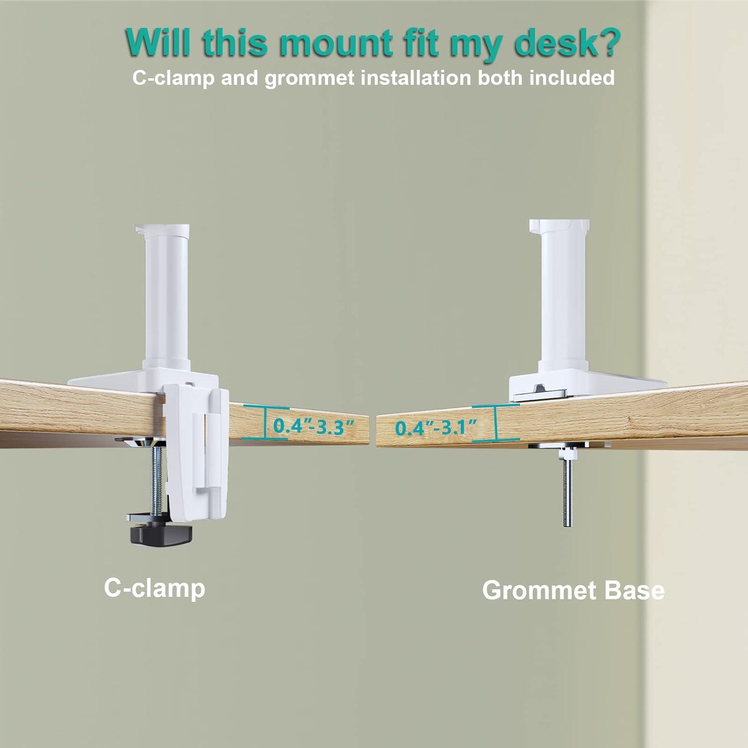 White Triple Monitor Desk Mount with Gas Spring Arm