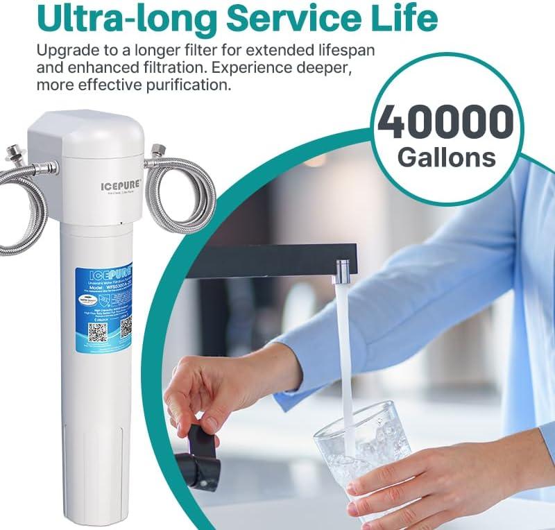 ICEPURE Under Sink Water Filter System, 3 Years or 22000 Gallons Ultra High Life NSF/ANSI 42 Certified, Removes Heavy Metals,Chlorine,Direct Connect Under Counter Drinking Water System, USA Tech