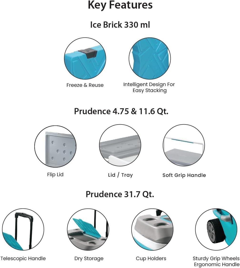 Pinnacle Cooler with Wheels – Practical Set of 30L Cooler with Wheels and Handle – Includes Smaller 11L and 4.5L Camping Coolers and 2 Ice Bricks – Cup Holder and Sitting Lid – Extended Cooling Time