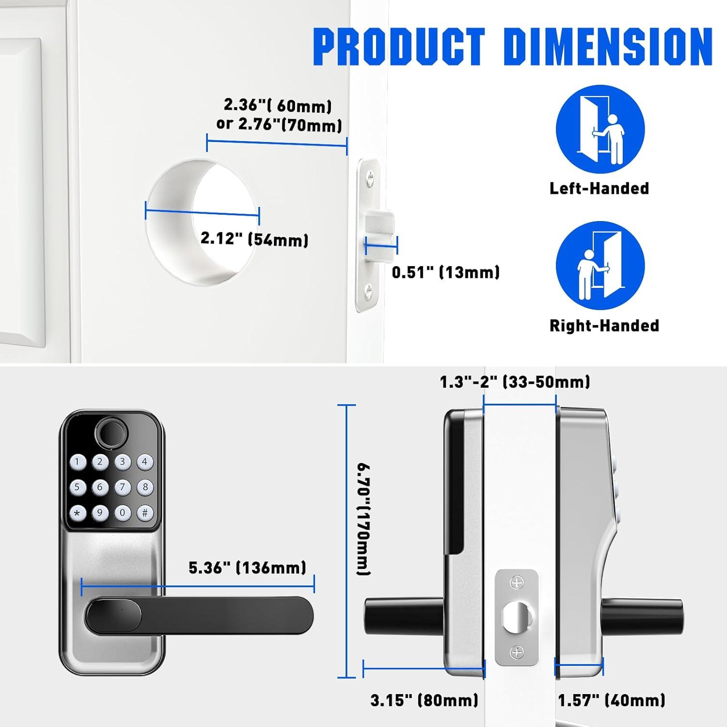Smart Lock with Handle: Wi-Fi Keyless Entry Door Lock - Smart Locks for Front Door - Biometric Fingerprint Door Lock - Smart Door Lock with Keypad - Garage Door with App Control - Auto Lock