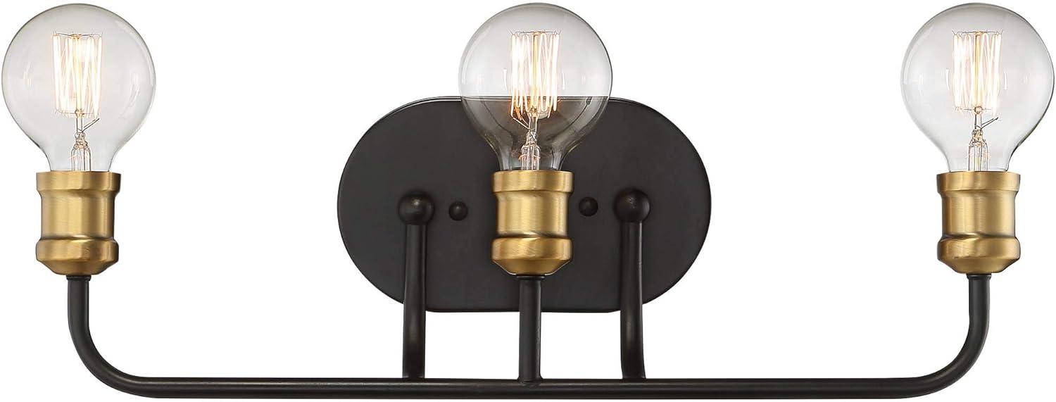 Aras Sleek Industrial Wall Light Black Brass 20" 3-Light Fixture