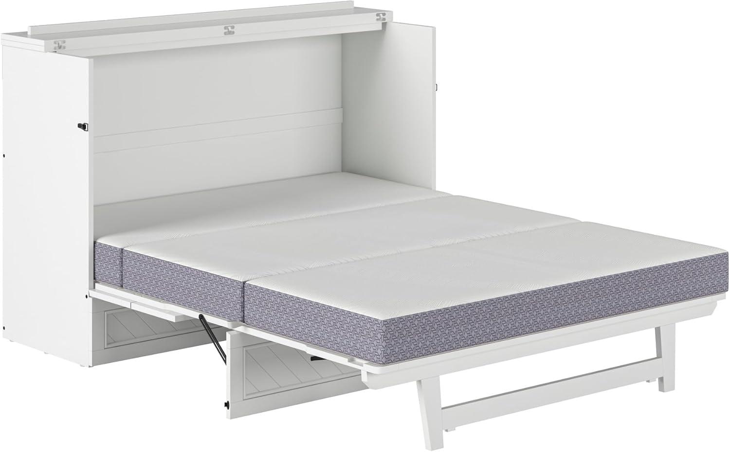 AFI Alpine Queen Wood Murphy Bed Chest with Mattress and Built-in Charger, White