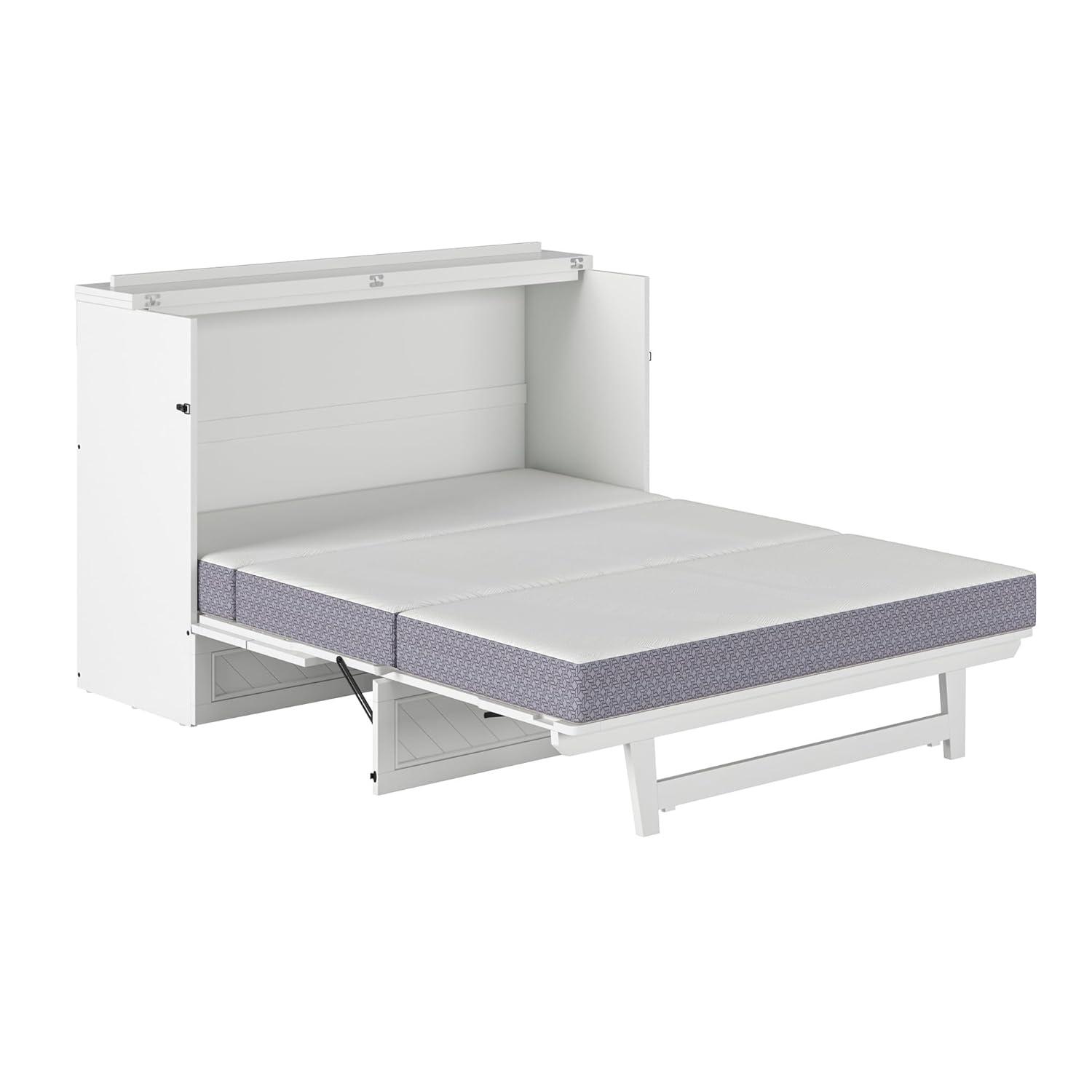 AFI Alpine Queen Wood Murphy Bed Chest with Mattress and Built-in Charger, White