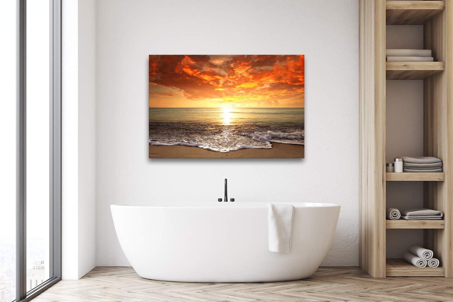 Sunset Ocean Beach Landscape Canvas Print in Orange and Yellow