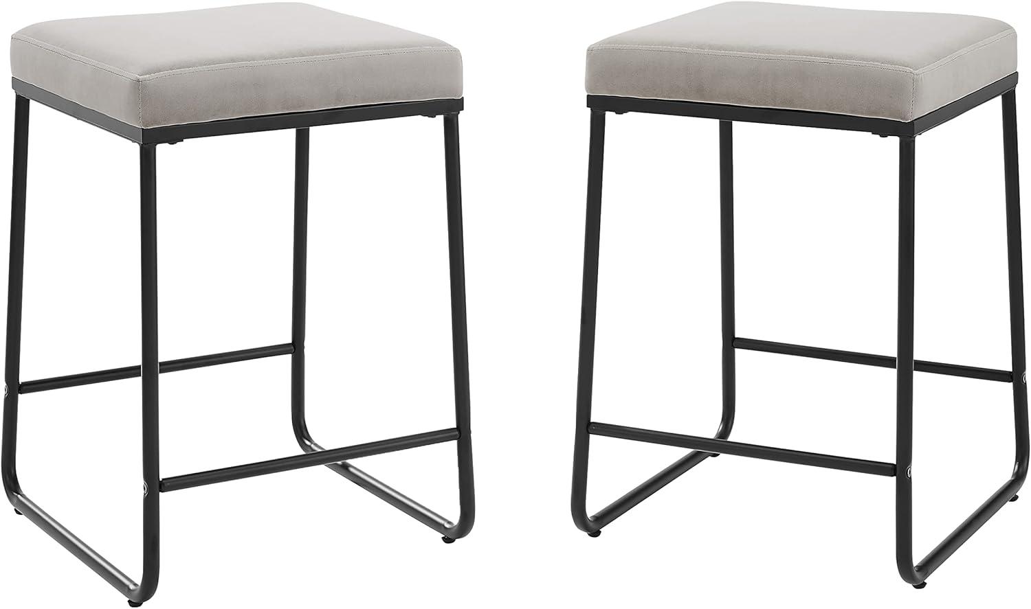 Crosley Set of 2 Beckett Counter Height Barstools Gray: Upholstered Velvet, 24" Seat, Steel Frame