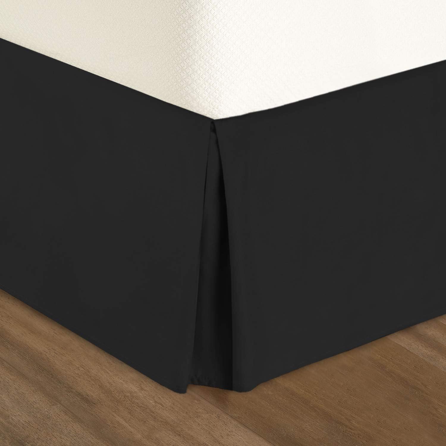 Clara Clark Pleated Bed Skirt - 14 inch Tailored Drop - Luxury Microfiber Dust Ruffle - Includes 8 Pins, Twin Size, Black