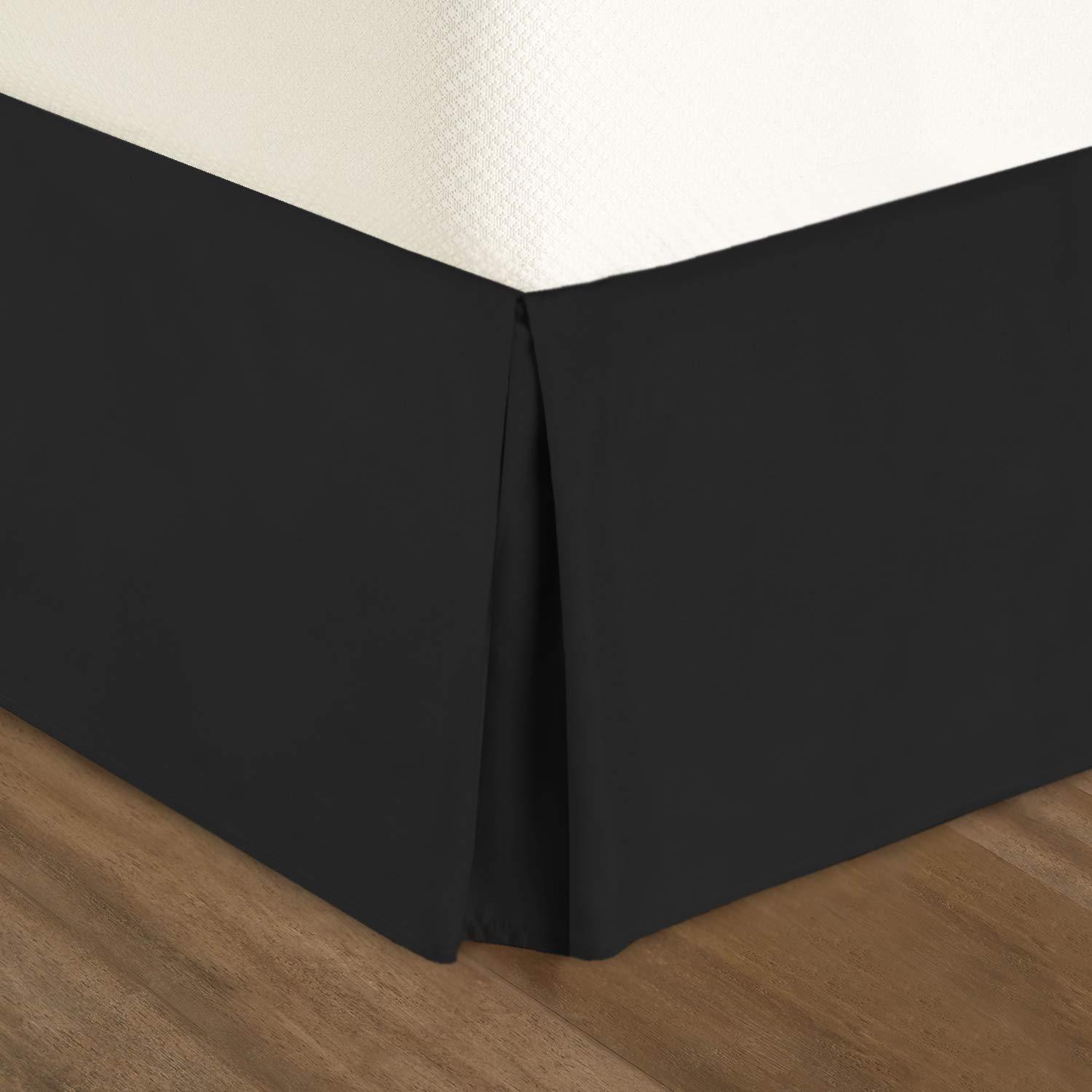 Clara Clark Pleated Bed Skirt - 14 inch Tailored Drop - Luxury Microfiber Dust Ruffle - Includes 8 Pins, Twin Size, Black