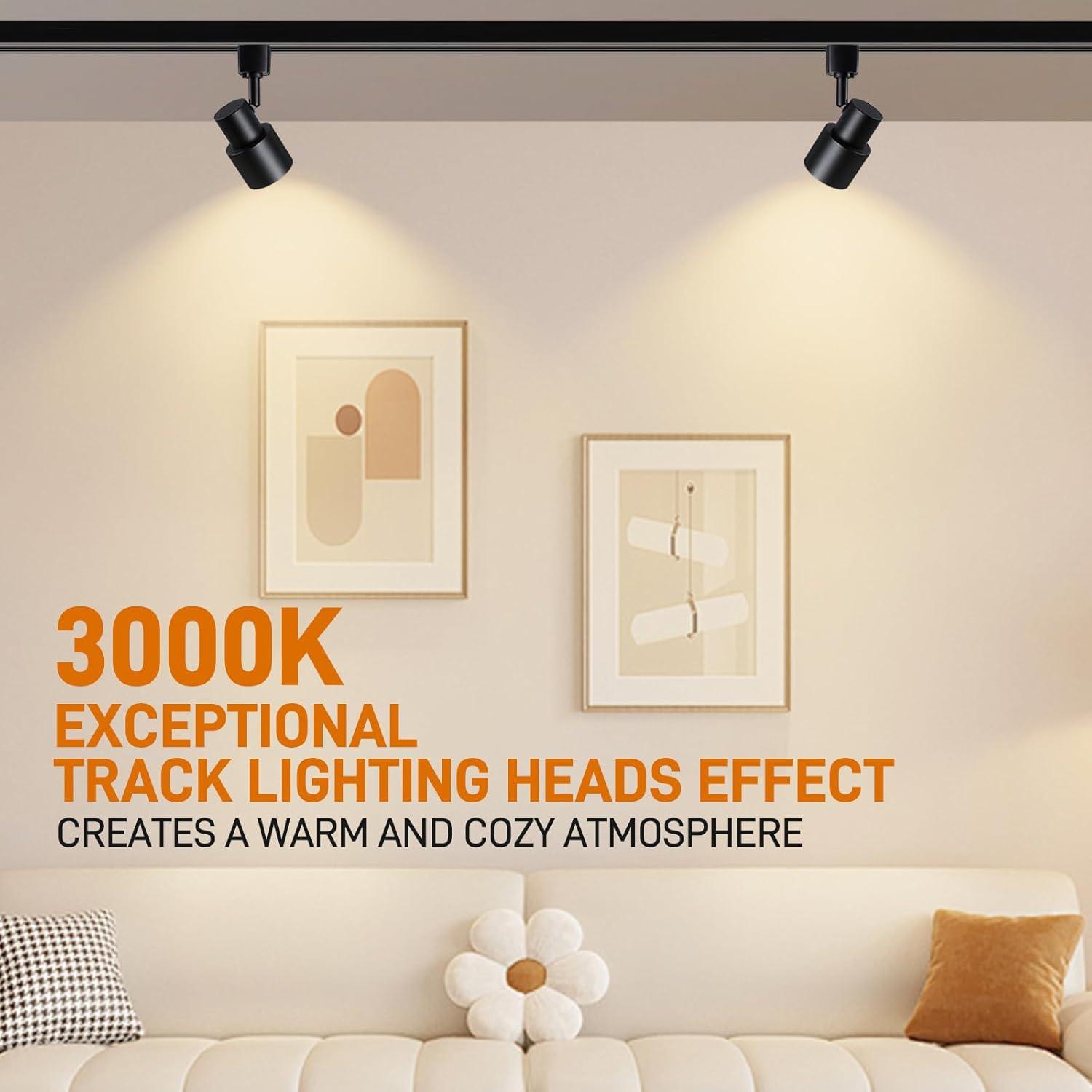 10W H Track Lighting Heads, Dimmable LED Track Lighting Heads Fixtures Bright 3000K Warm White Track Light Head for Accent Task Art, Flicker Free CRI90+ 24° 900lm (White, 4 Pack)