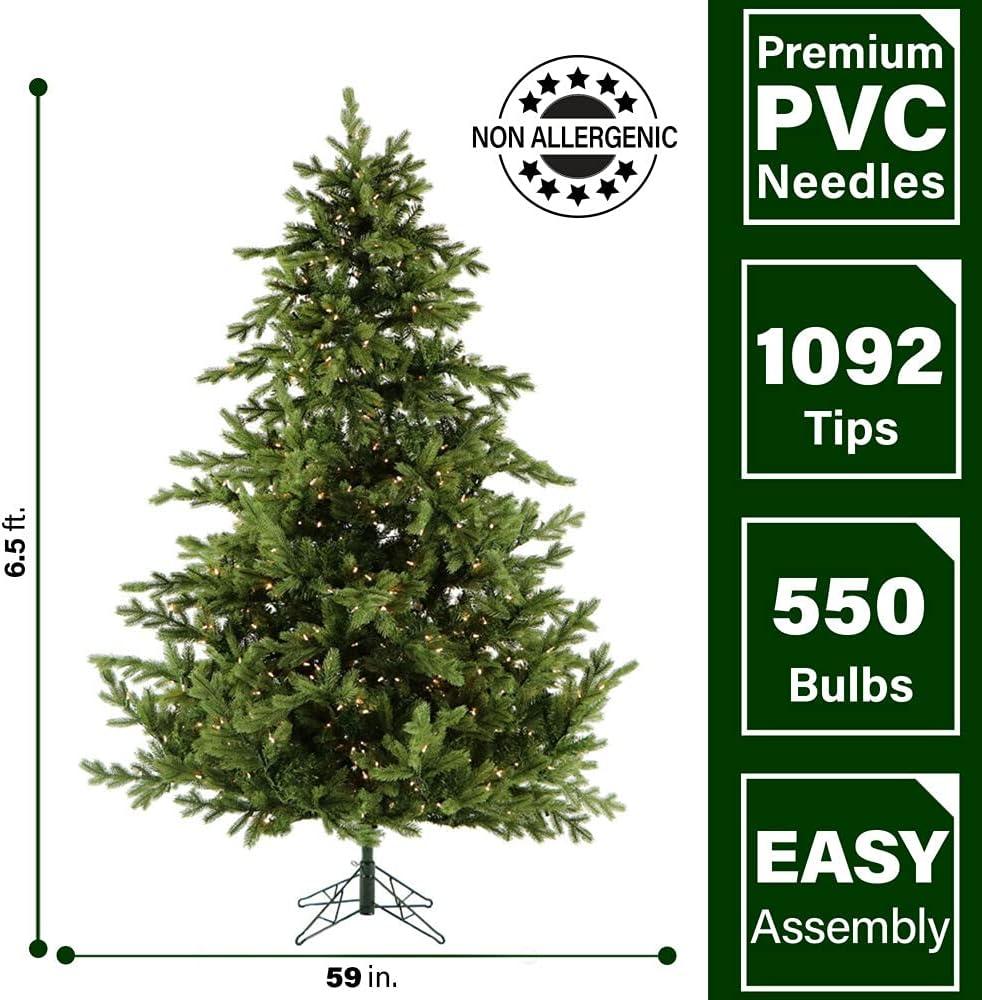 Fraser Hill Farm Foxtail Pine Christmas Tree, 6.5 Feet Tall | Artificial Tree Includes Easy to Connect Clear Smart Lights | Perfect Holiday Decor for the Home | FFFX065-5GR