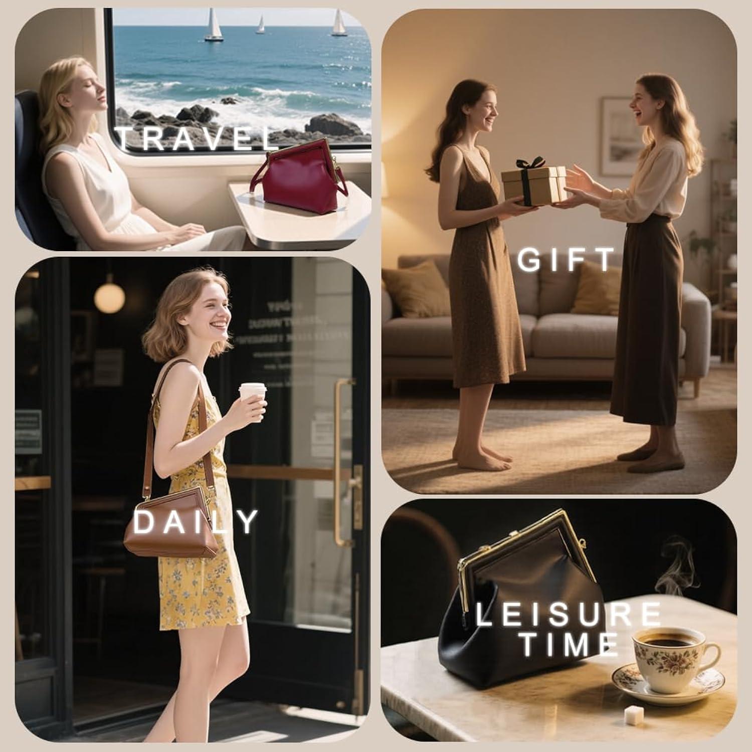 Women Shoulder Bags Crossbody Bag PU Leather Hobo Handbags Clutch Purse with Metal Clasp Closure