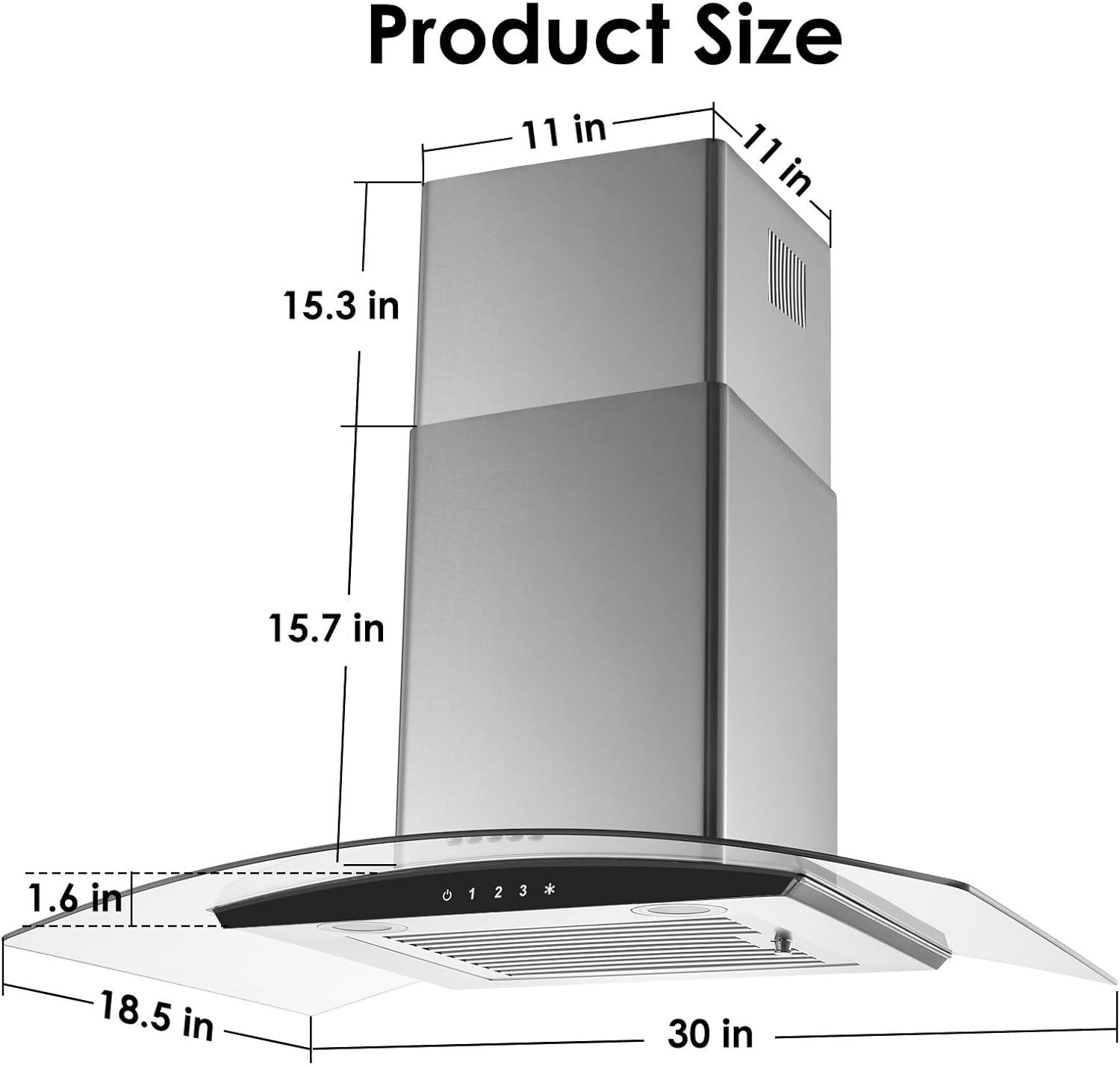 Tieasy 30" Stainless Steel 450 CFM Convertible Wall Range Hood with Baffle Filter