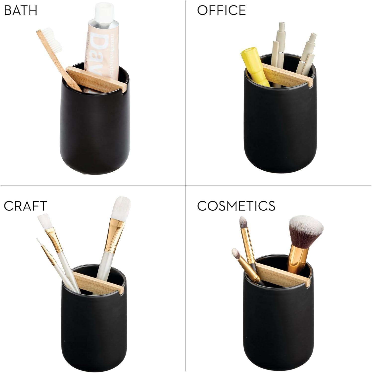 iDesign Eco Vanity Ceramic Toothbrush Holder with Paulownia Wood Divider