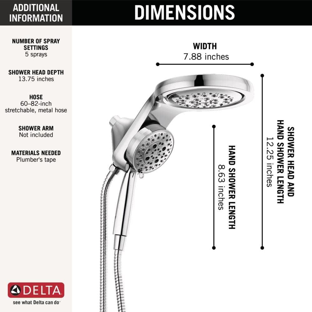Hydrorain 5 Spray Dual Shower Head and Handheld Shower with Lumicoat and H2Okinetic 2.5 GPM