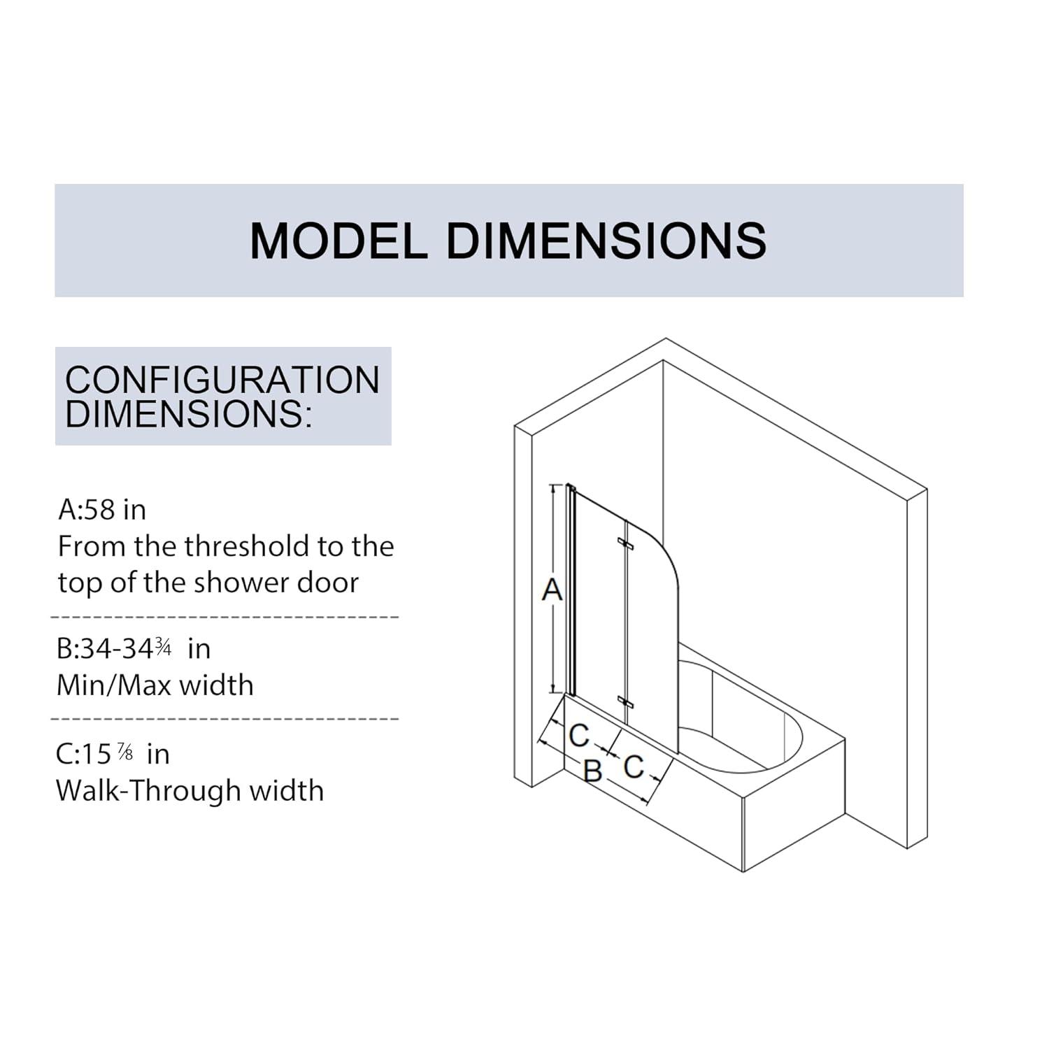 LILI 31"W x 55"H Frameless Folding Pivot Shower Tub Door Reversible Installation LI55675LL