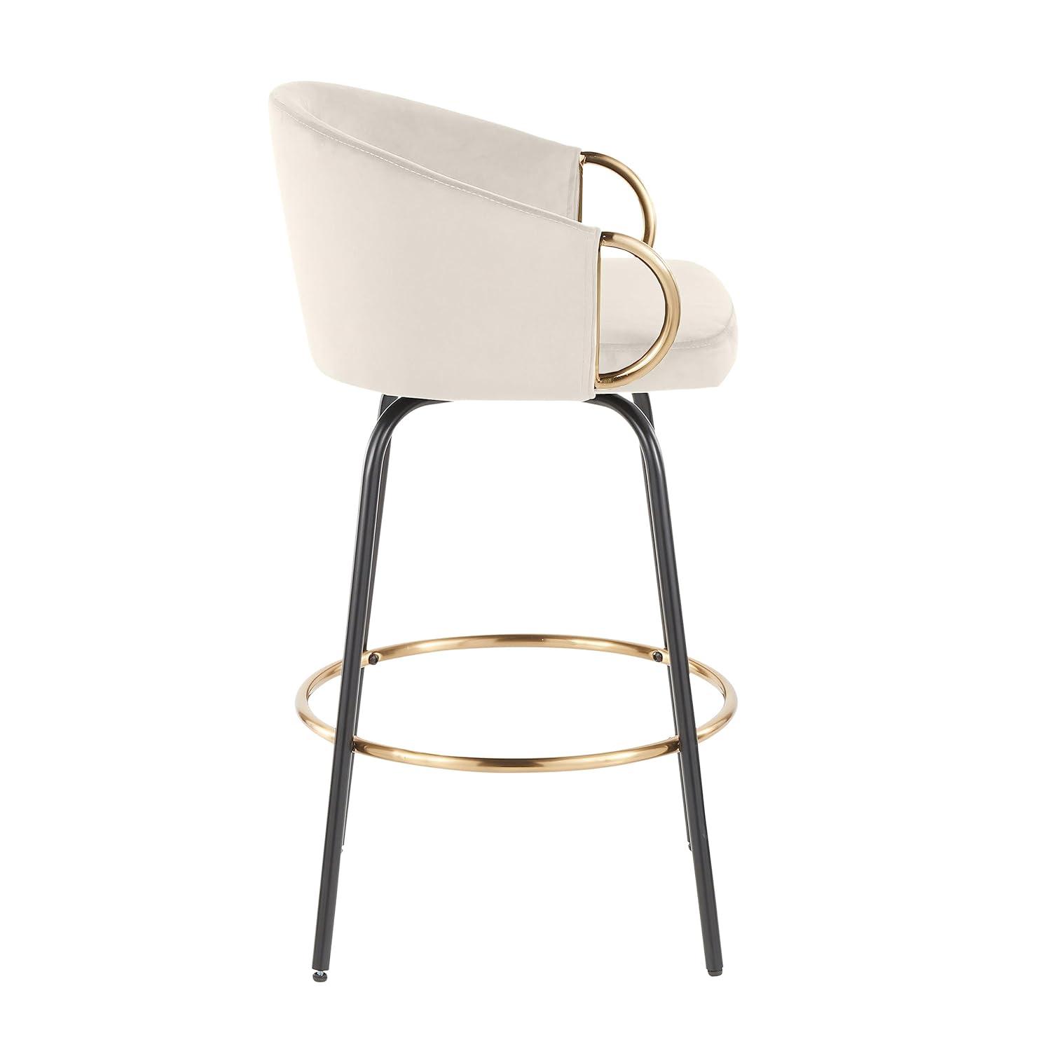 Set of 2 Claire Counter Height Barstools Gold/Cream/Black - LumiSource: Velvet Upholstery, Swivel, Footrest