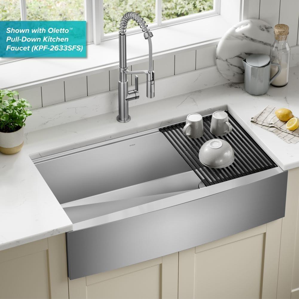 KRAUS Kore™ Workstation 36-inch L 16 Gauge Stainless Steel Single Bowl Farmhouse Kitchen Sink with Accessories