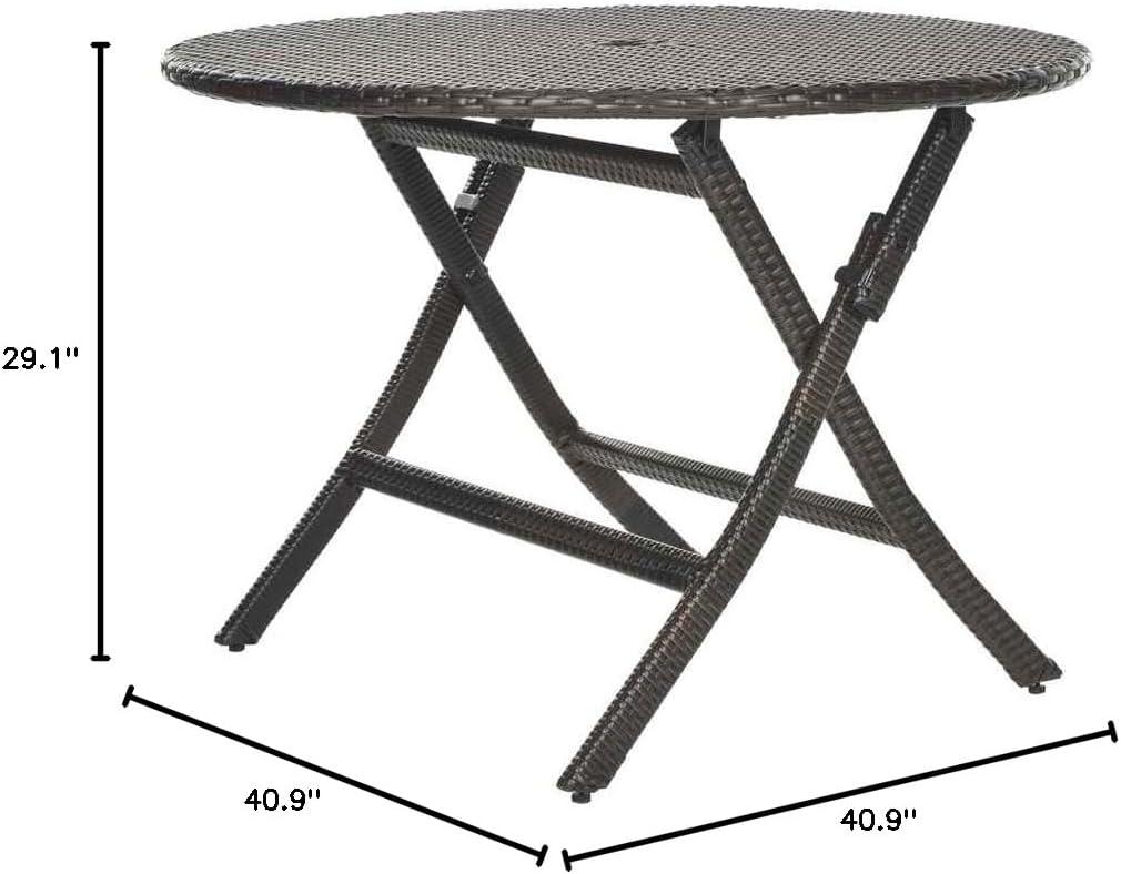 Ellis Round Patio Folding Table - Brown - Safavieh