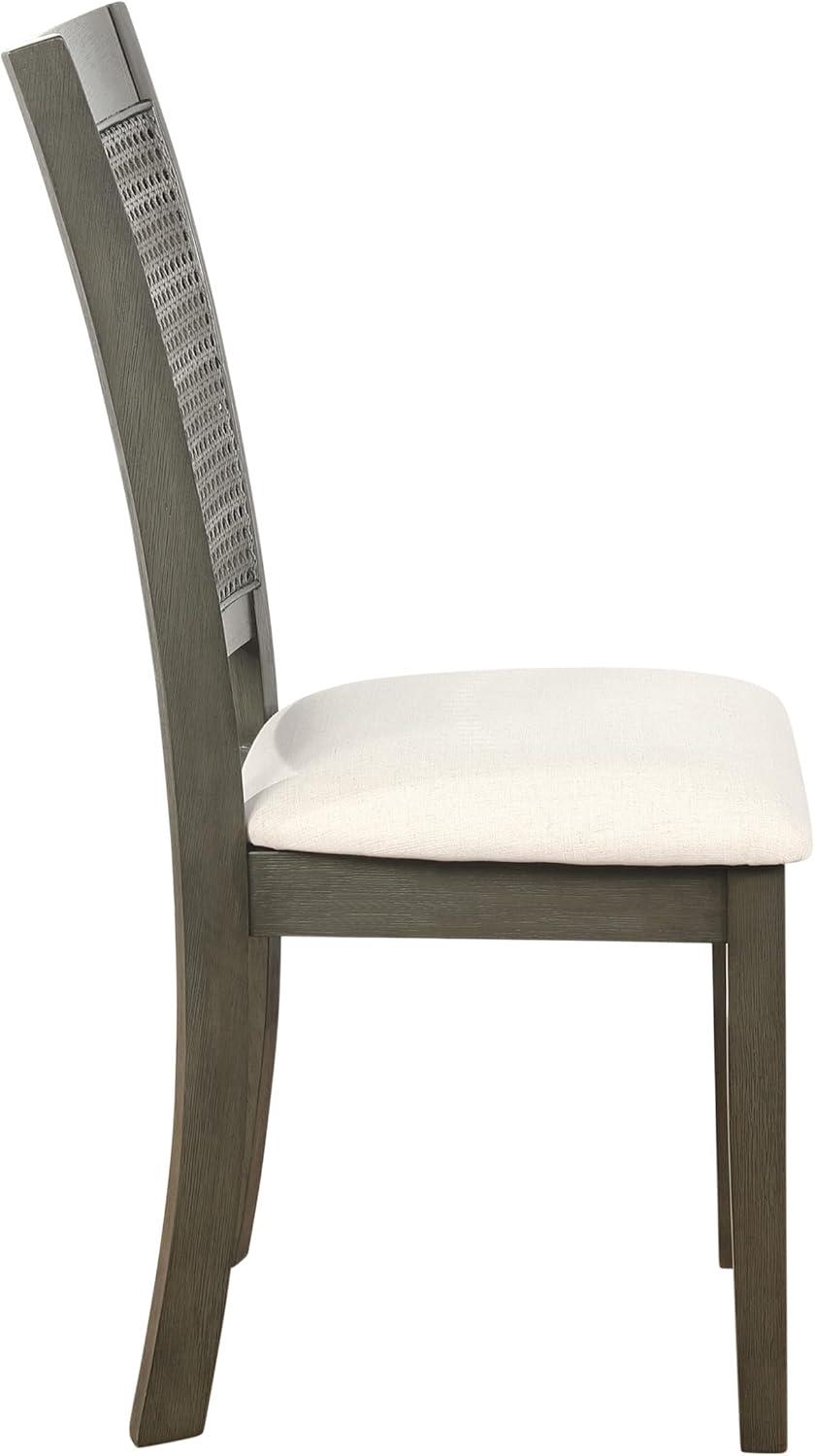 Walden Cane Back Dining Chair  with Gray Base and Linen White Fabric Seat