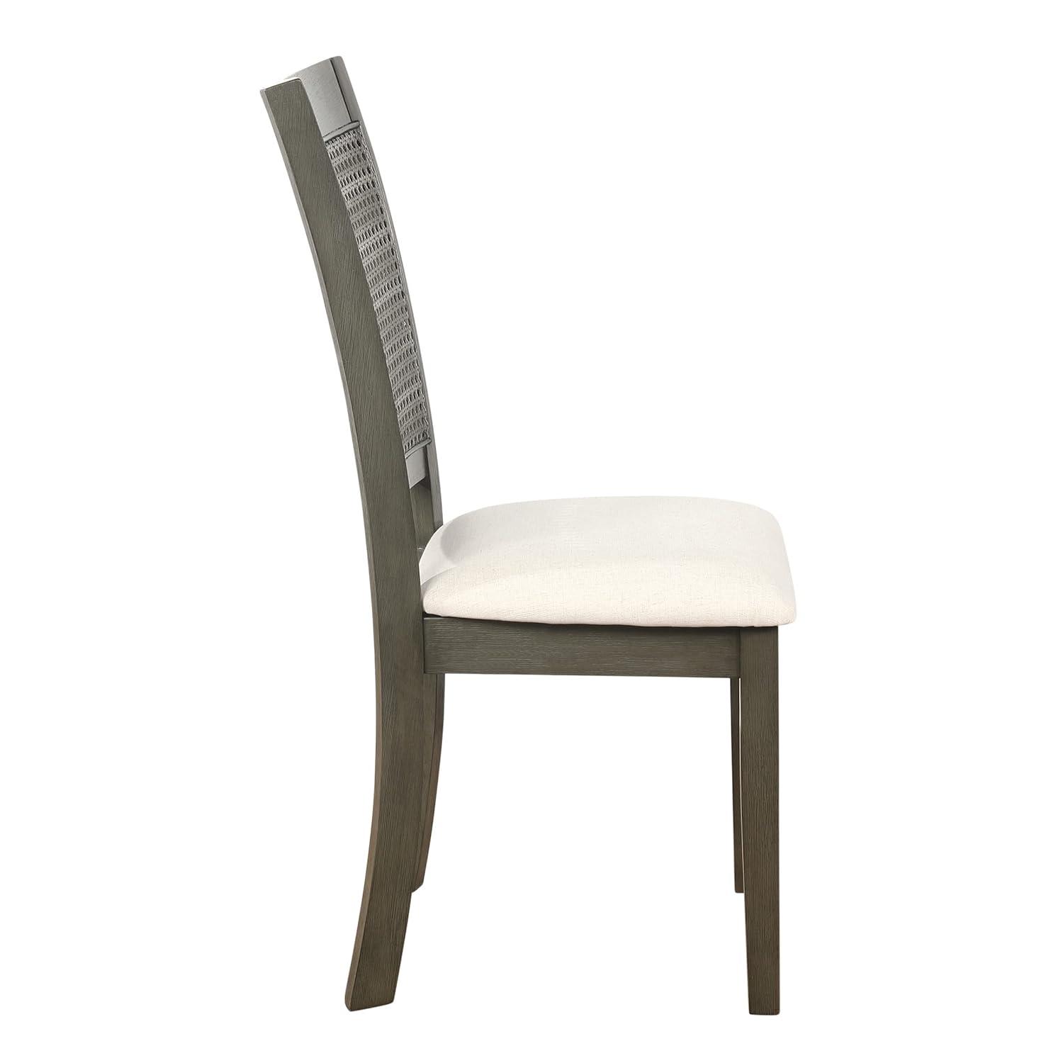 Walden Cane Back Dining Chair  with Gray Base and Linen White Fabric Seat