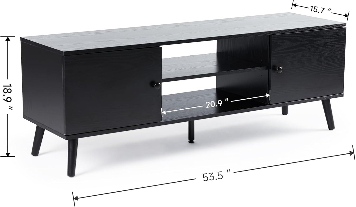 Simple Deluxe TV Stand for 55 60 inch TV, Entertainment Center with Storage Cabinet, Media Console Table 2 Cabinet, Soft Hinge, Handle Door, Wooden Living Room, Office Furniture, Black