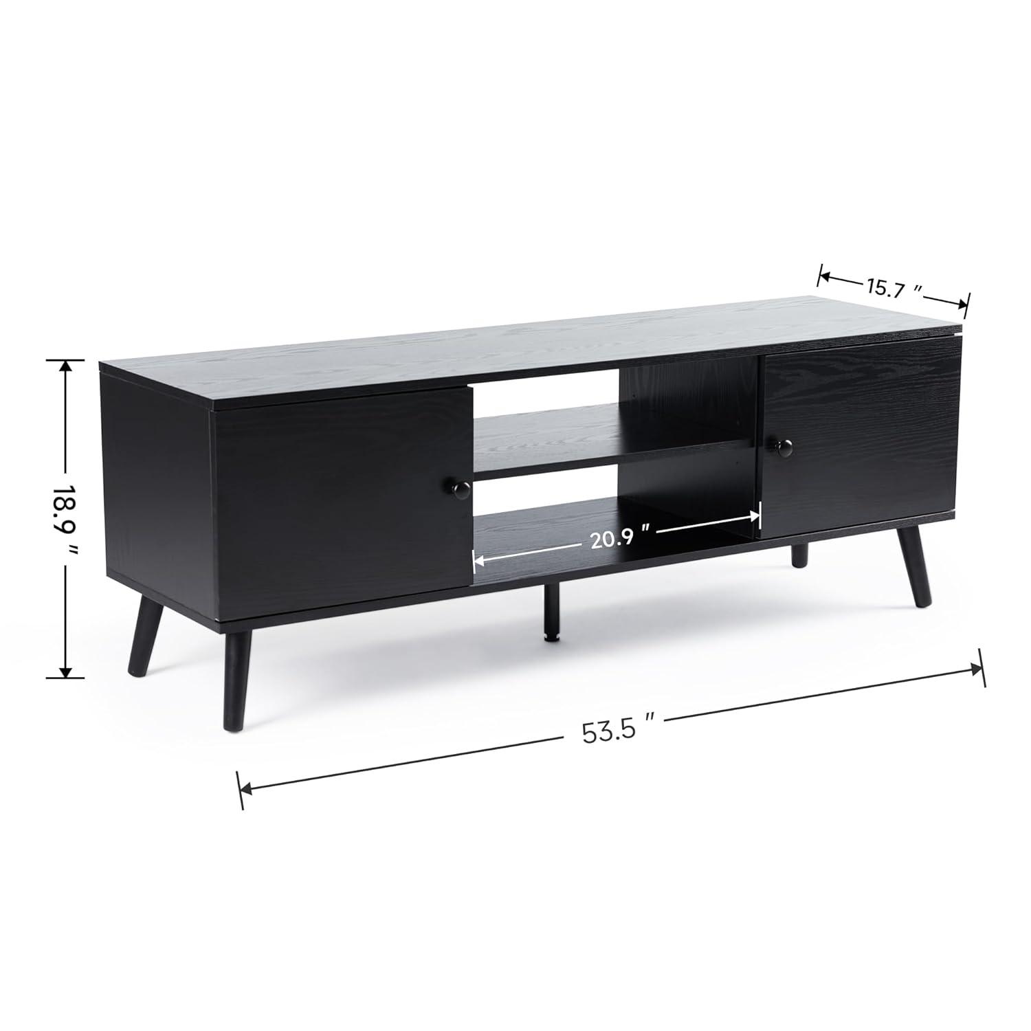 Simple Deluxe TV Stand for 55 60 inch TV, Entertainment Center with Storage Cabinet, Media Console Table 2 Cabinet, Soft Hinge, Handle Door, Wooden Living Room, Office Furniture, Black