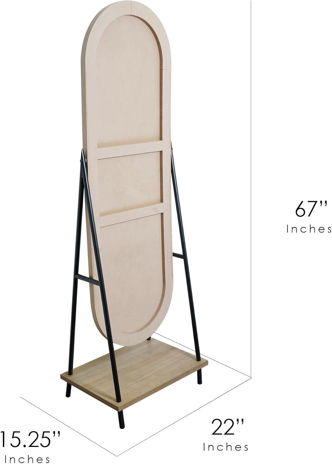Head West Metal and Wood Oval Cheval Swivel Floor Mirror with Shelf - 22" x 67" x 15.25"